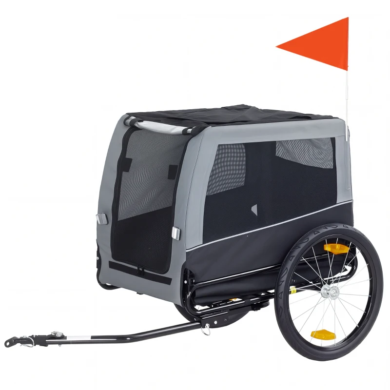 PawHut Dog Bike Trailer, Pet Cart Bicycle Carrier with Support Feet, Large Wheels, 2 Doors