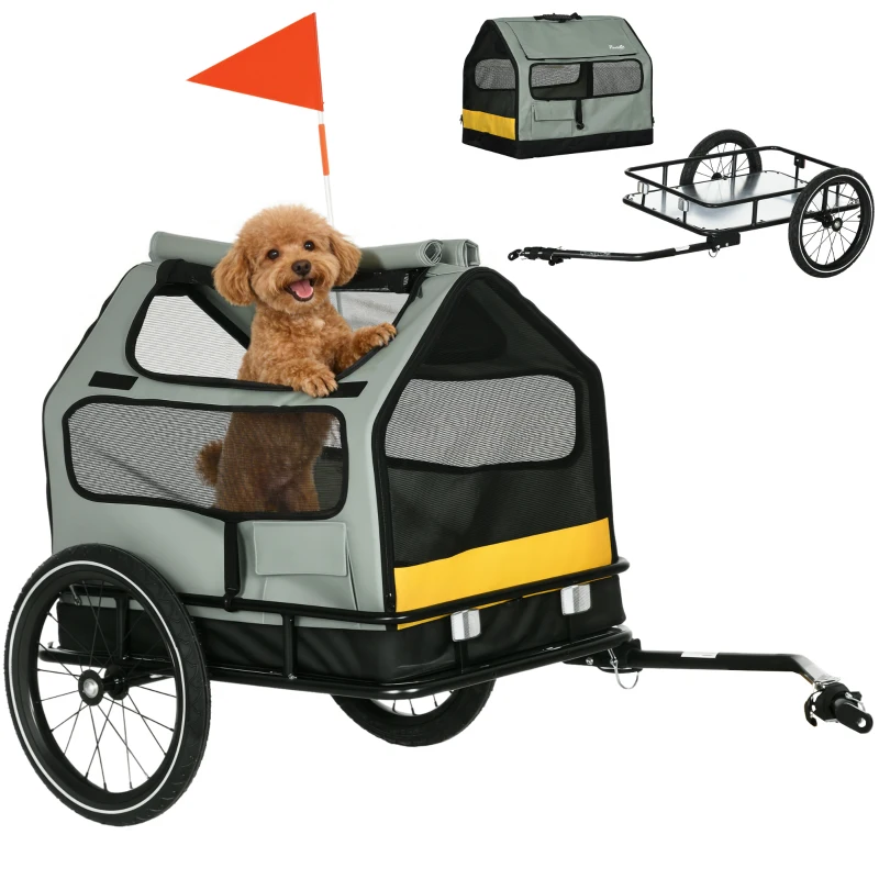 Aosom 3 in 1 Dog Bike Trailer, Pet Cargo, Pet Bed with Safety Leash, Hitch, Quick-Release Wheels, Cushion for Small Dogs