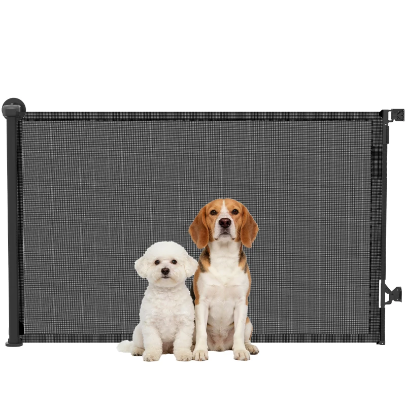 PawHut Retractable Dog Gate, 36.6" Tall,  Extends to 55" Wide, Mesh Pet Gate with Single Hand Operation, for Stairs, Doorways
