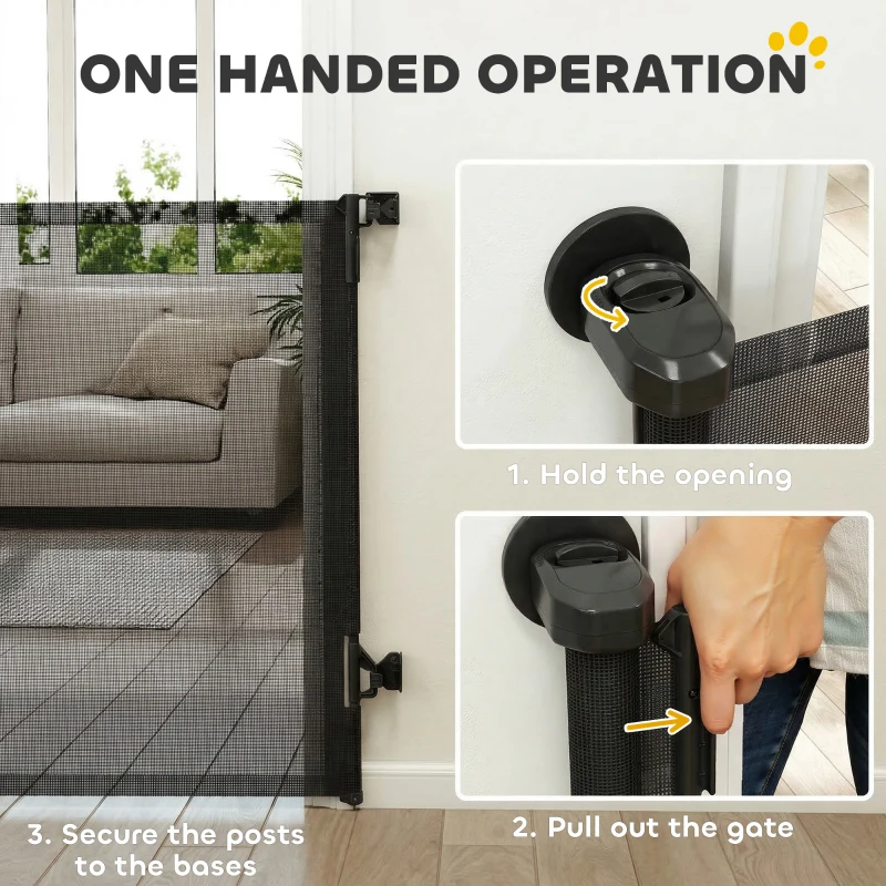 PawHut Retractable Dog Gate, 36.6" Tall,  Extends to 55" Wide, Mesh Pet Gate with Single Hand Operation, for Stairs, Doorways