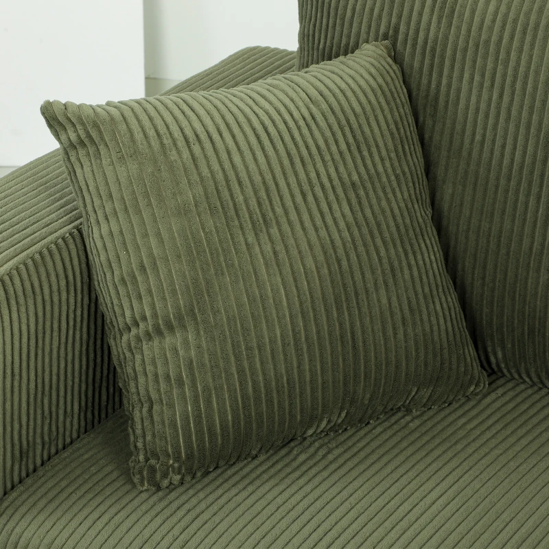 HOMCOM 3 Seater Sofa with Wide Seat, Corduroy Couch with Deep Seat, Spring Cushion, Green