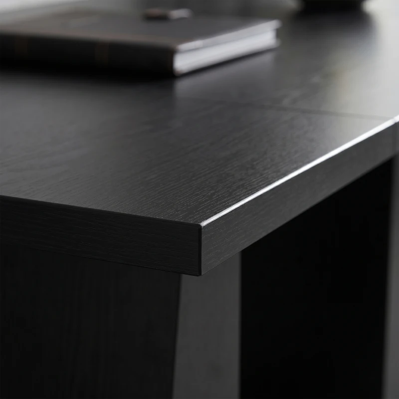 HOMCOM 63 Inch Computer Desk with Trapezoidal Frame Light Black Wood Grain
