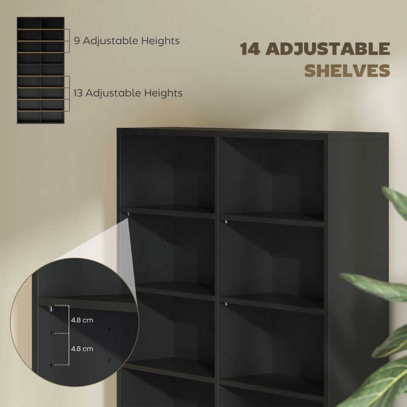 HOMCOM 9-Tier DVD Shelf with 18 Compartments and 14 Adjustable Shelves, Holds 640 CDs, 360 DVDs or 430 Blu-rays, Black