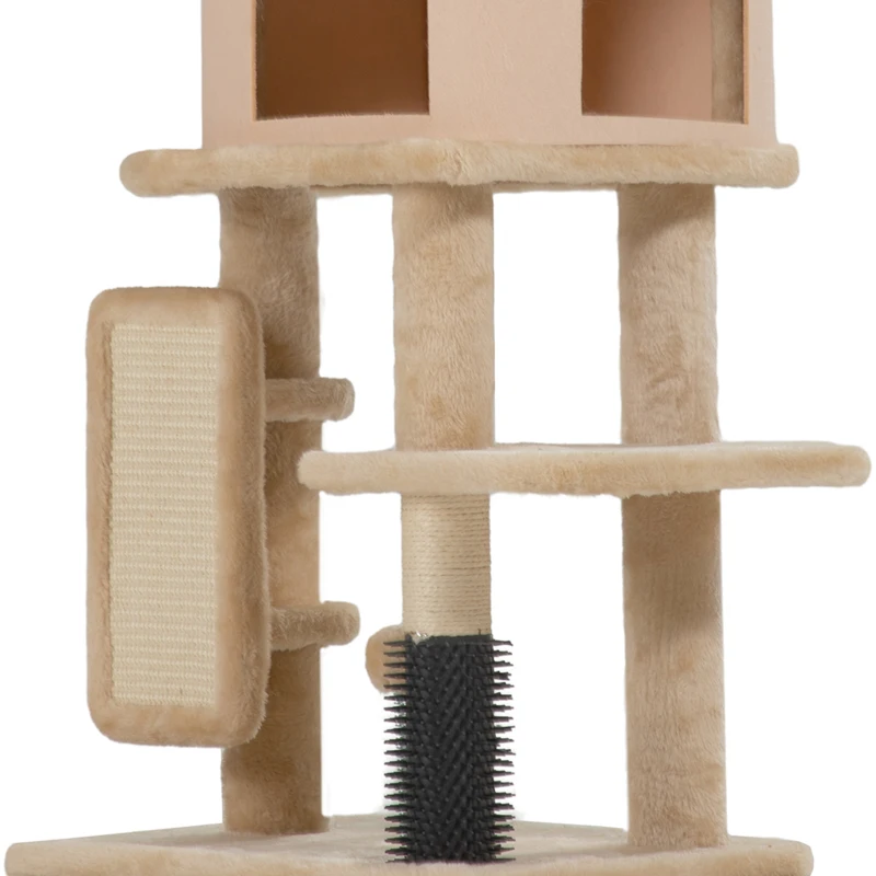 PawHut 41 Inch Cat Tree with Scratching Posts, Cat Bed, Condo, Grooming Brush, Jumping Platforms, Toy Balls, Anti-tip Kit