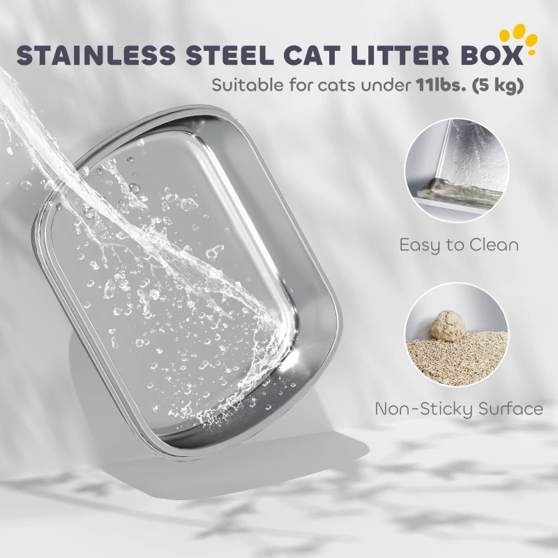 PawHut Enclosed Stainless Steel Litter Box, Metal Cat Litter Box with Scoop, Deodorizer Bag, Handle, Easy to Clean