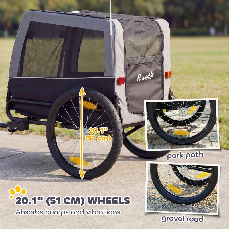 PawHut Dog Bike Trailer, Pet Cart Bicycle Carrier with Support Feet, Large Wheels, 2 Doors