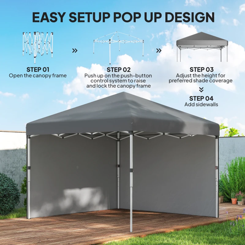 Outsunny 10' x 10' Pop Up Canopy with Sidewalls, Roller Bag, Height Adjustable Instant Tent for Outdoor, Garden, Patio, Grey