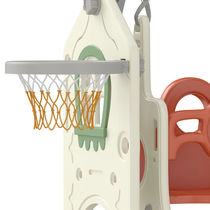 Qaba 5-in-1 Toddler Slide and Swing Set with Adjustable Swing Seat, Climber and Basketball Hoop for Indoor Outdoor, Cream