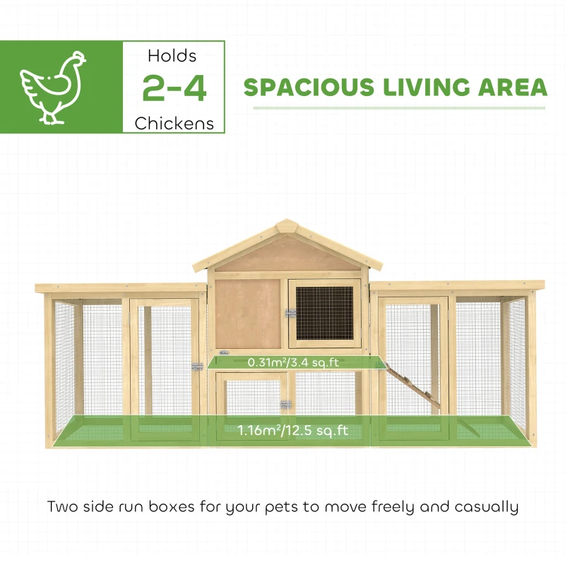 PawHut Wooden Chicken Coop, Outdoor Backyard Garden Large Rabbit Hutch with Nesting Box, Run, Ramp, Drawer