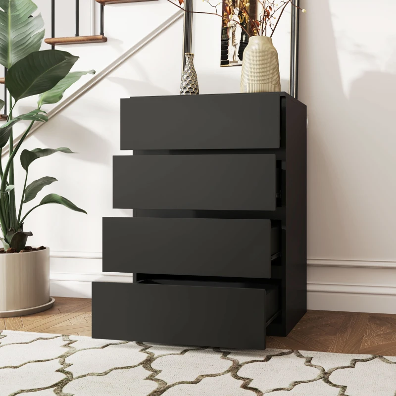 HOMCOM 4 Drawer Chest Storage Cupboard Freestanding Drawer Unit, Black