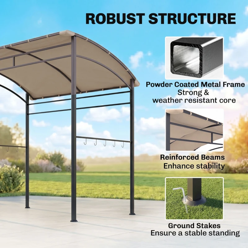 Outsunny 7' x 5' BBQ Grill Gazebo Tent, Garden Grill Canopy with Steel Frame and Hooks, Outdoor Sun Shade, Khaki