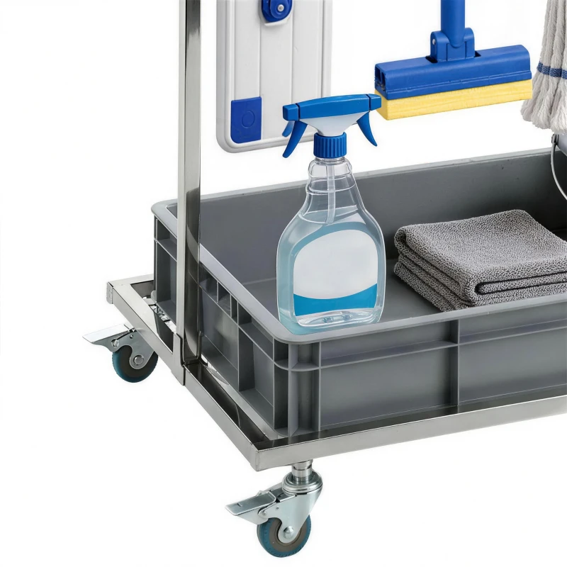 HOMCOM Cleaning Rolling Janitor Cart with Locking Wheels Cleaning Cart with Integrated Drip Tray 4 Casters