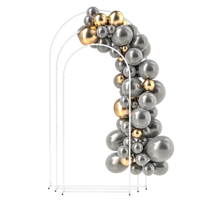 Outsunny Wedding Arch, 7/6.5/6 ft Metal Balloon Arch Backdrop Stand Set of 3 for Birthday Party, Bridal Shower, White