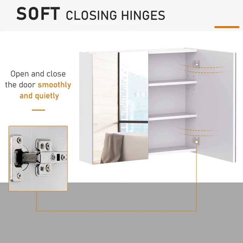 HOMCOM Wall Mount Mirrored Medicine Cabinet, Bathroom Mirror Cabinet with Adjustable Shelf, Double Soft Closing Doors, Light Lilac