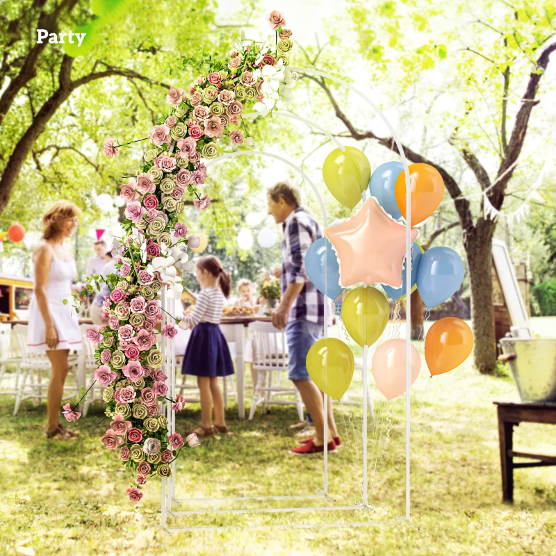 Outsunny Wedding Arch, 7/6.5/6 ft Metal Balloon Arch Backdrop Stand Set of 3 for Birthday Party, Bridal Shower, White