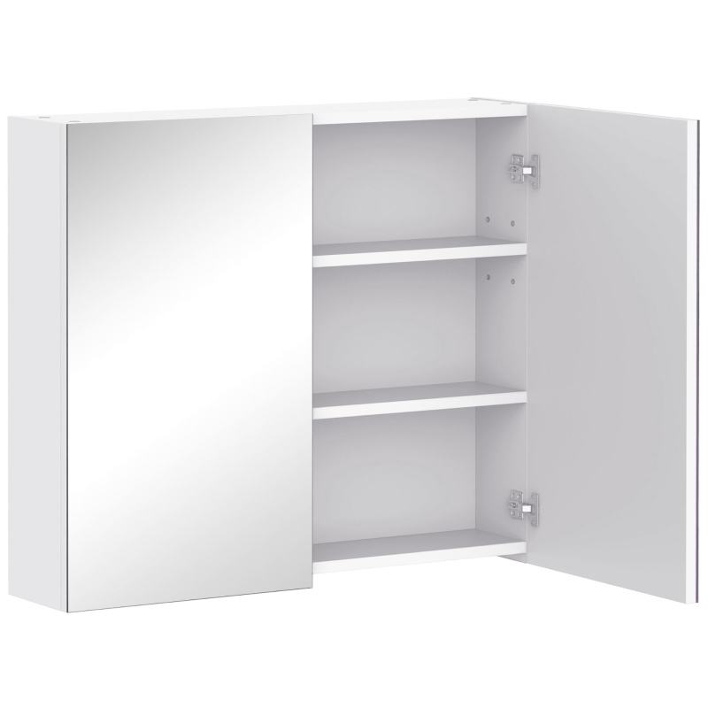 HOMCOM Wall Mount Mirrored Medicine Cabinet, Bathroom Mirror Cabinet with Adjustable Shelf, Double Soft Closing Doors, Light Lilac