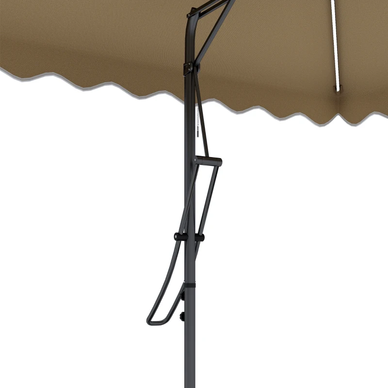 Outsunny 8' x 8' Square Double Top Offset Patio Umbrella Garden Parasol with Solar LED Lights, Ruffles and Weights, Khaki