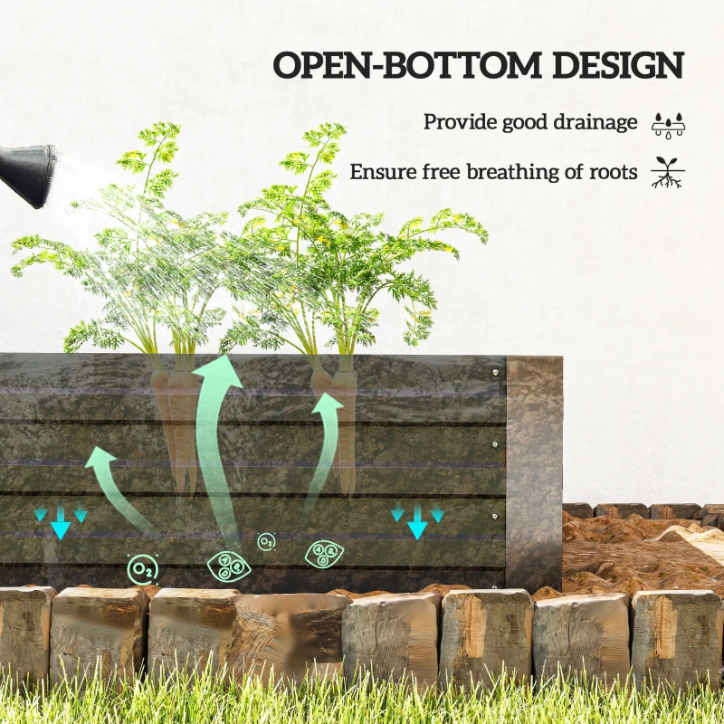 Outsunny 6' x 3' x 1' Raised Garden Bed with Support Rod, Steel Frame Elevated Planter Box, Black