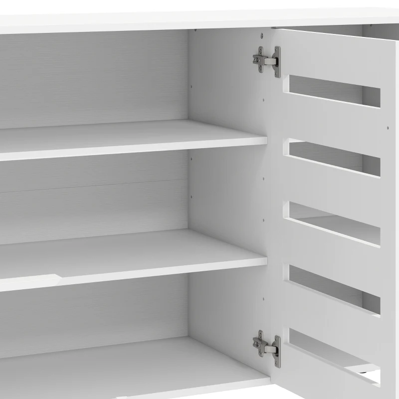 HOMCOM Shoe Cabinet with 3 Slatted Doors, 3-tier Shelving Rack Cabinet with Adjustable Shelves for 15 Pairs of Shoes, White