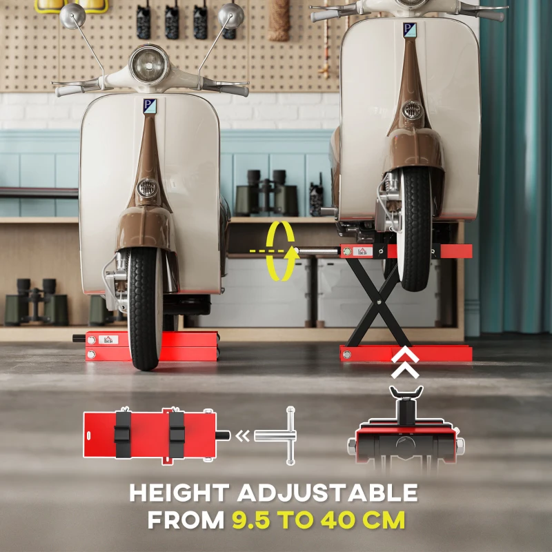HOMCOM Motorcycle Scissor Lift Jack, 1100 lbs ATV Dirt Bike Stand, 3.7-15.7" Adjustable Height, Red