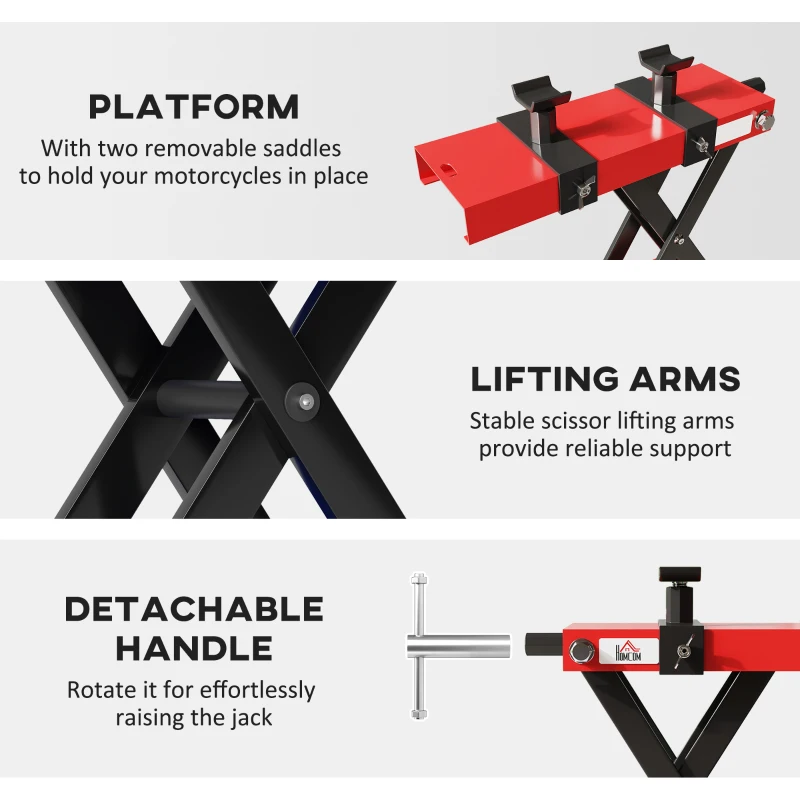 HOMCOM Motorcycle Scissor Lift Jack, 1100 lbs ATV Dirt Bike Stand, 3.7-15.7" Adjustable Height, Red