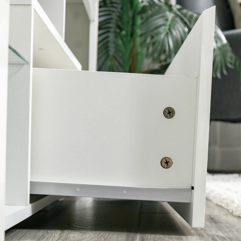 HOMCOM TV Stand for 55-Inch TVs, High Gloss TV Bench with LED Lights, Remote Control, Storage Drawer and Shelves, Entertainment Unit for Living Room, Bedroom, White