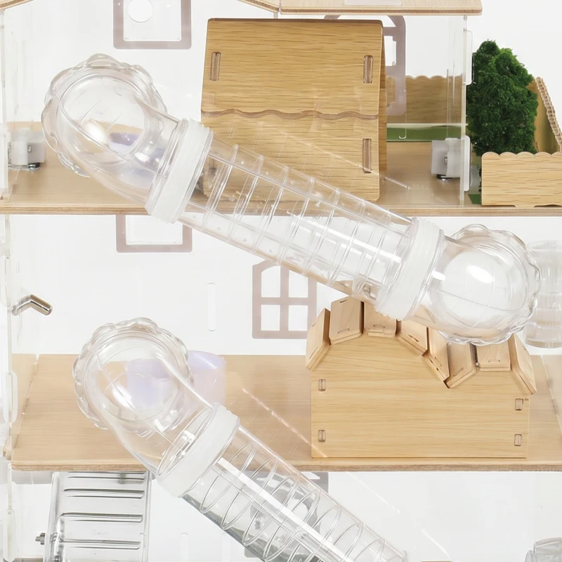 PawHut Large Hamster Cage, 3 Tiers Acrylic Hamster Habitat with Water Bottles, Running Wheel for Pet Mice, Dwarf Hamster