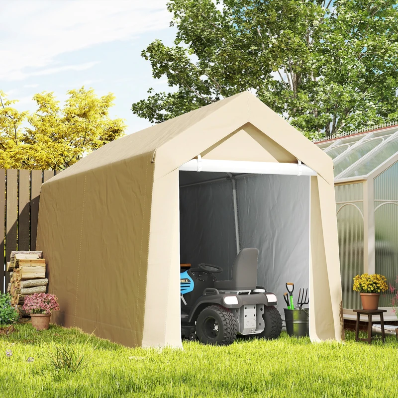 Outsunny 7' x 12' Outdoor Storage Shed Portable Garage with Roll-up Door for Motorcycle, Bike, Garden Tools, Beige