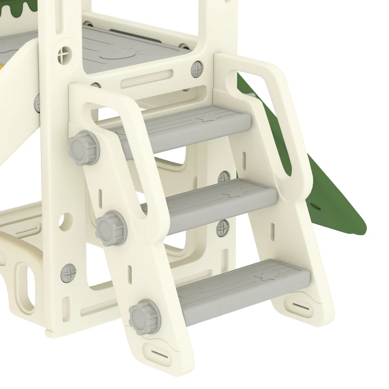 Qaba Foldable 5 in 1 Toddler Slide with Ladder, Climbing Wall, Basketball Hoop, Storage and Basketball for 1-3 Years, Cream