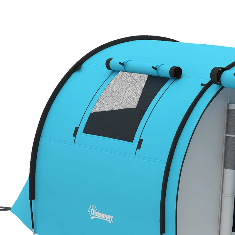 Outsunny 3-4 Person Camping Tent with 2 Rooms, 3000mm Waterproof Portable Family Tent with Carry Bag, Sky Blue