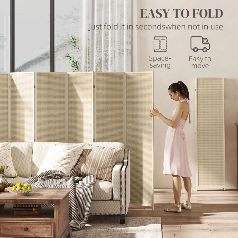 HOMCOM Woven Bamboo Room Divider, 6 Panel Folding Indoor Privacy Screens for Home Office, Natural Wood