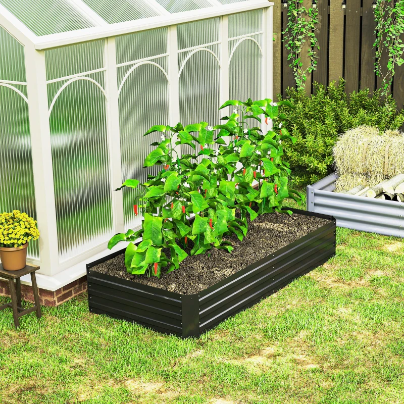 Outsunny 6' x 3' x 1' Raised Garden Bed with Support Rod, Steel Frame Elevated Planter Box, Black