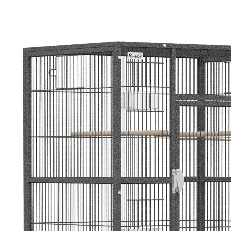 PawHut 56"H Bird Cage, Parrot Cage w/ Detachable Rolling Stand, Removable Tray, Storage Shelf, Perches, Food Container