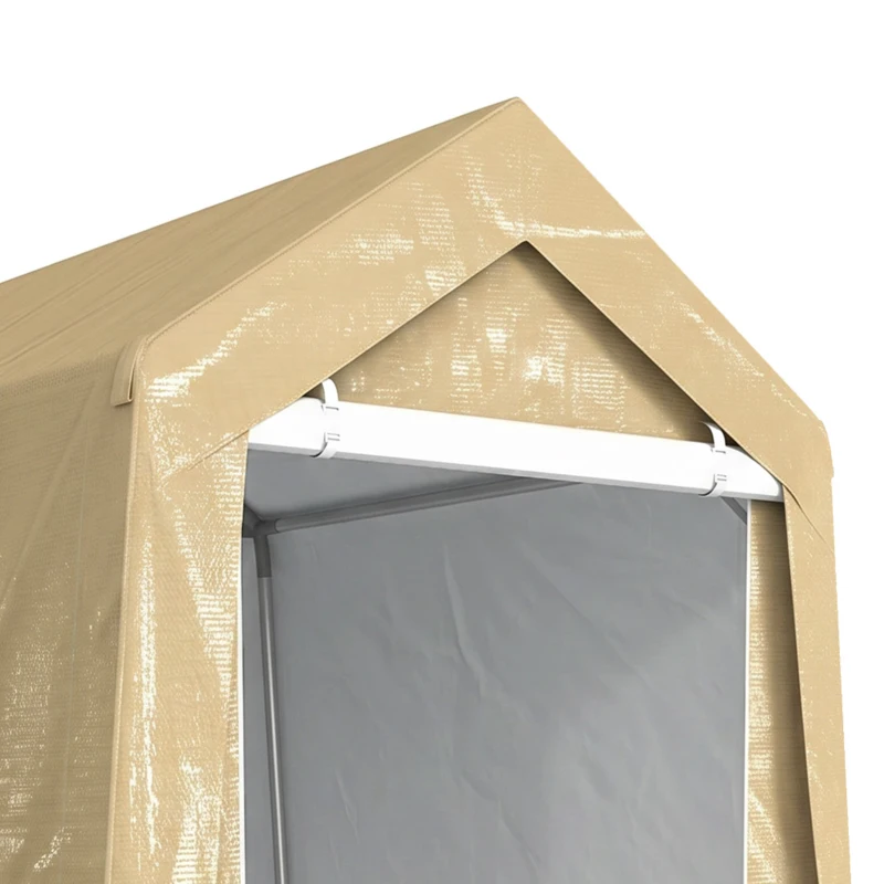 Outsunny 7' x 12' Outdoor Storage Shed Portable Garage with Roll-up Door for Motorcycle, Bike, Garden Tools, Beige