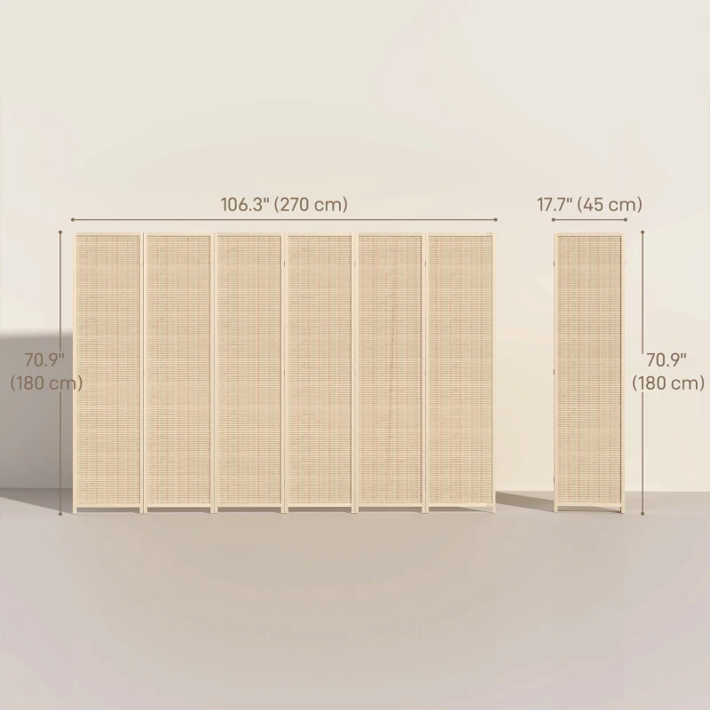HOMCOM Woven Bamboo Room Divider, 6 Panel Folding Indoor Privacy Screens for Home Office, Natural Wood