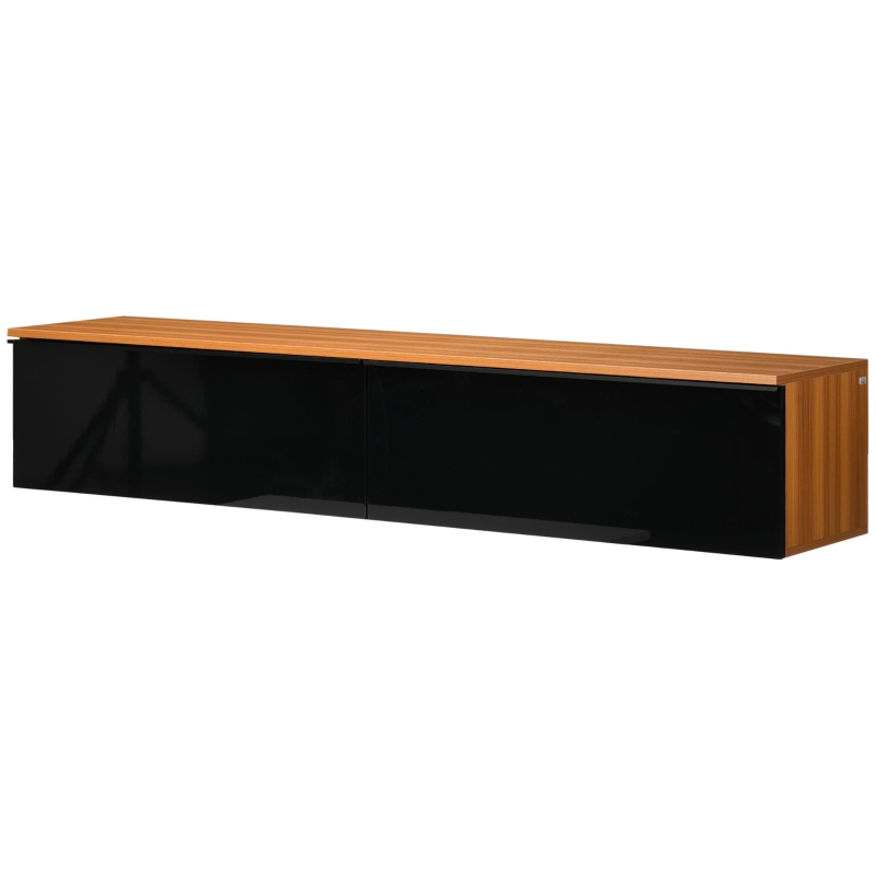 HOMCOM Wall Mounted TV Stand, Floating TV Cabinet with Storage, for TVs up to 70", High Gloss Effect, Brown and Black
