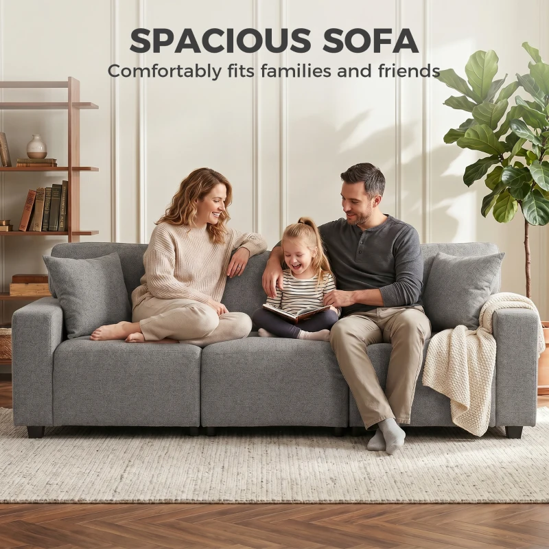 HOMCOM 3 Seater Sofa with Storage Pockets, Modern Upholstered Couch with Pocket Springs, Grey