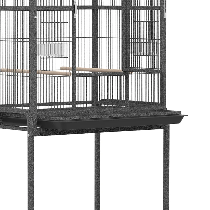 PawHut 56"H Bird Cage, Parrot Cage w/ Detachable Rolling Stand, Removable Tray, Storage Shelf, Perches, Food Container