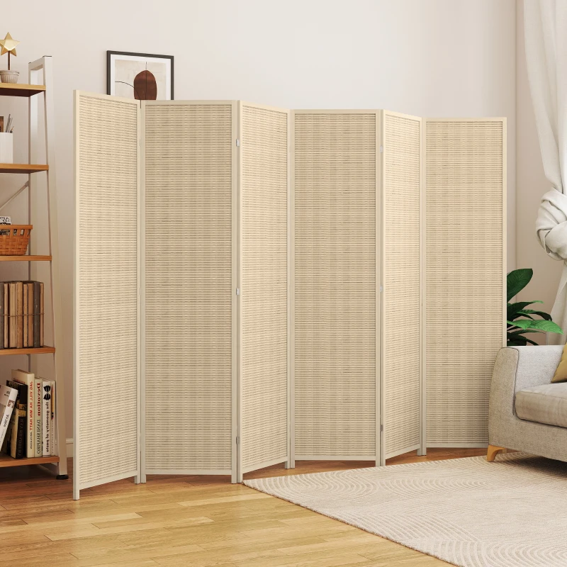 HOMCOM Woven Bamboo Room Divider, 6 Panel Folding Indoor Privacy Screens for Home Office, Natural Wood