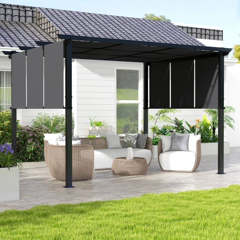 Outsunny 10' x 12' Metal Pergola, Outdoor Pergola with Retractable Canopy, for Garden, Patio, Backyard, Deck