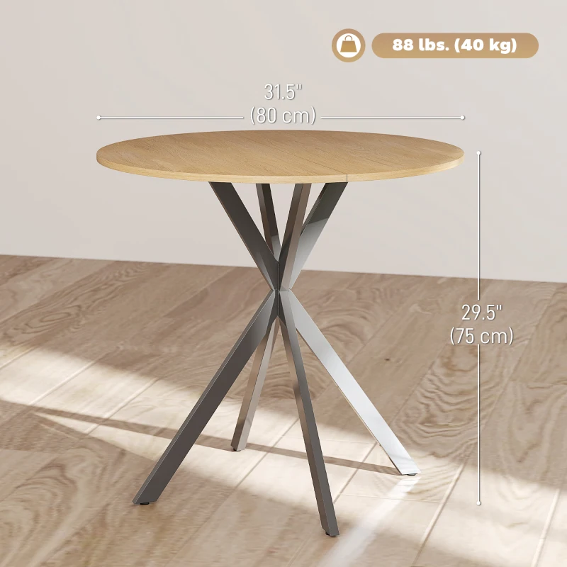 HOMCOM 31.5" Industrial Round Dining Table - White Oak