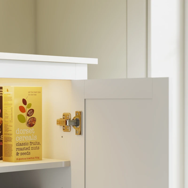 HOMCOM 69.5" Tall Kitchen Pantry Storage Cabinet with Motion Sensor LED Light, Modern Kitchen Pantry Cabinet, White