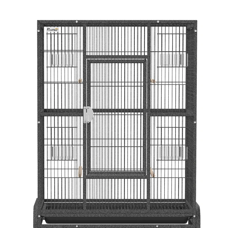 PawHut 56"H Bird Cage, Parrot Cage w/ Detachable Rolling Stand, Removable Tray, Storage Shelf, Perches, Food Container