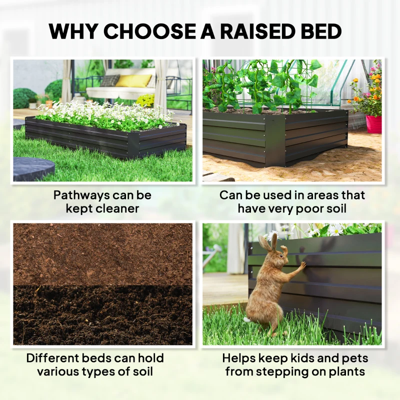 Outsunny 6' x 3' x 1' Raised Garden Bed with Support Rod, Steel Frame Elevated Planter Box, Black