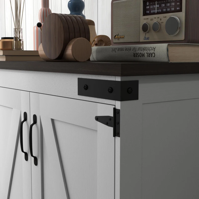 HOMCOM Sideboard Buffet, Kitchen Storage Cabinet with Barn Door and Adjustable Shelves, White and Brown