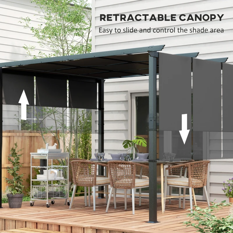 Outsunny 10' x 12' Metal Pergola, Outdoor Pergola with Retractable Canopy, for Garden, Patio, Backyard, Deck
