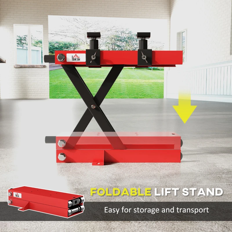 HOMCOM Motorcycle Scissor Lift Jack, 1100 lbs ATV Dirt Bike Stand, 3.7-15.7" Adjustable Height, Red