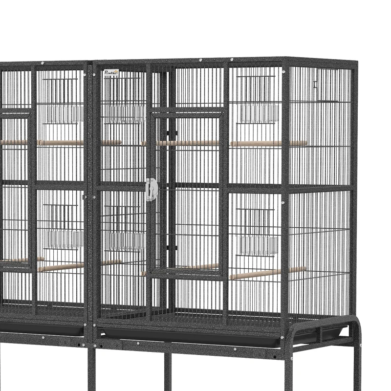 PawHut 56"H Bird Cage, Parrot Cage w/ Detachable Rolling Stand, Removable Tray, Storage Shelf, Perches, Food Container