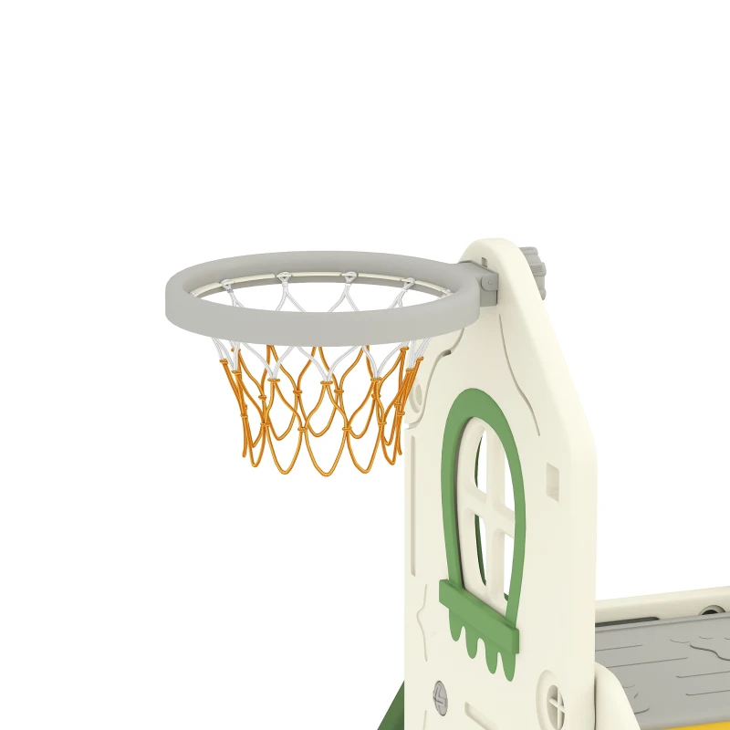 Qaba Foldable 5 in 1 Toddler Slide with Ladder, Climbing Wall, Basketball Hoop, Storage and Basketball for 1-3 Years, Cream