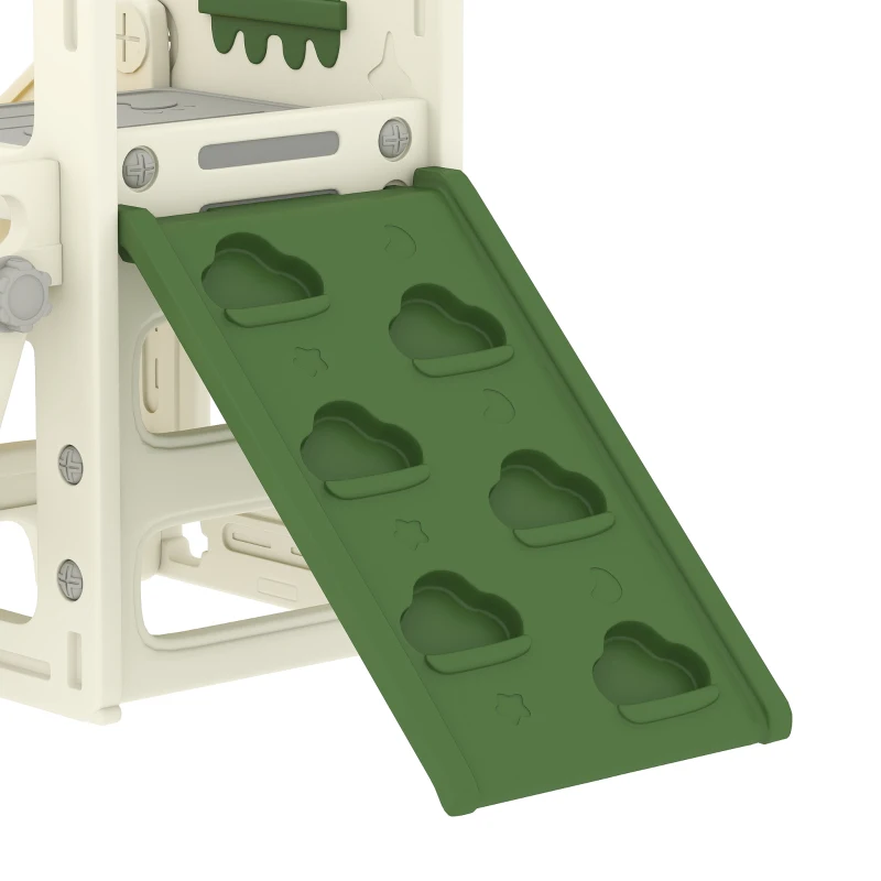 Qaba Foldable 5 in 1 Toddler Slide with Ladder, Climbing Wall, Basketball Hoop, Storage and Basketball for 1-3 Years, Cream